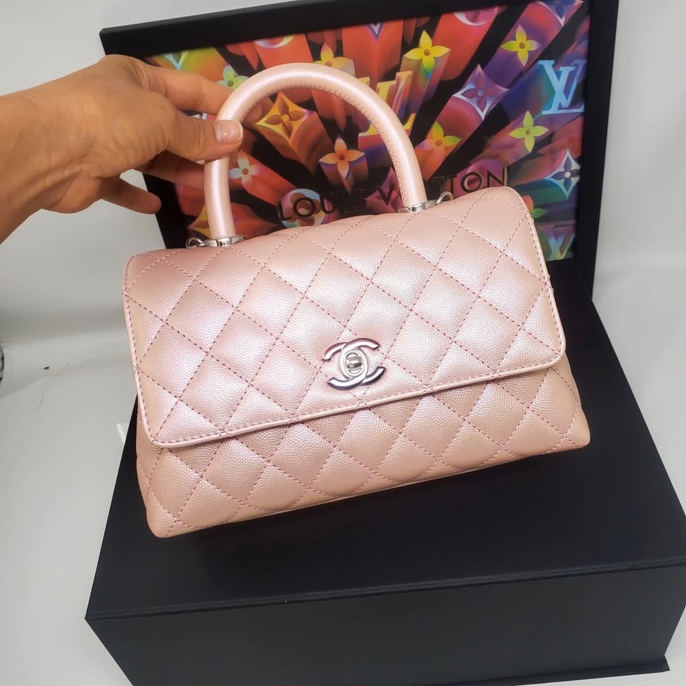 Chanel Small Mini Coco Top Handle Pink Quilted  Women's Bag